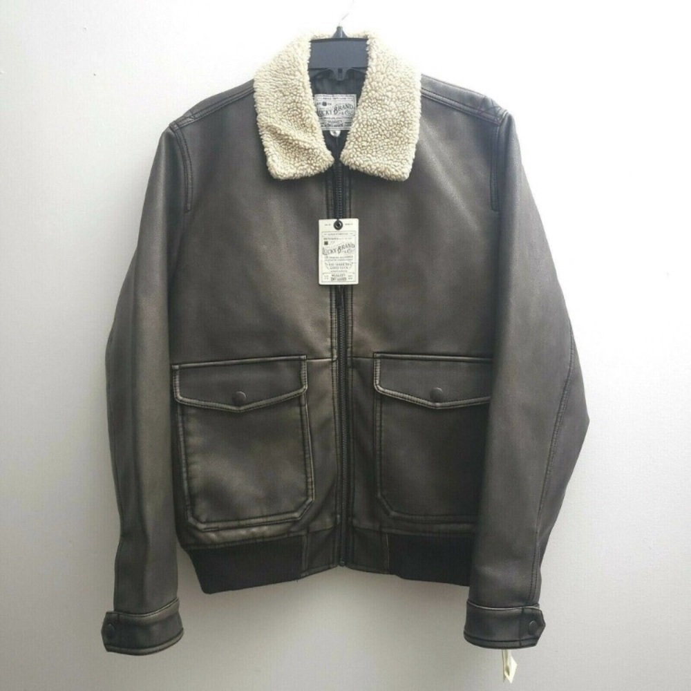 Lucky Brand Brown Faux Leather Jacket Large NEW